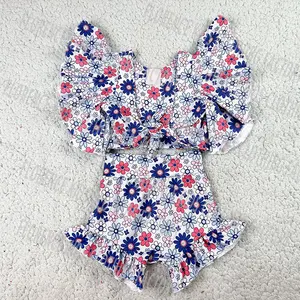 DH OEM 4th Of July New Design Flutter Sleeve Toddler Baby Crop Top Bummies Outfit Cute Girls Clothing Sets