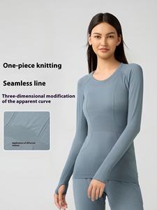 Nouveau haut de yoga à manches longues pour femmes col rond coupe ajustée sport extensible course haut de fitness D19083 <span class=keywords><strong>avec</strong></span> logo design sans couture avant - Product Image 5