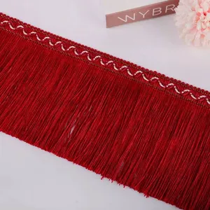 Custom 12cm Red Polyester Long Chainette Fringe Trims For Sewing Dresses Lamp Shapes Curtain