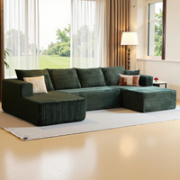 Canapé sectionnel en velours côtelé en forme de U de 134 pouces, sans structure, avec assise profonde et mousse à mémoire de forme haute densité, pour salon