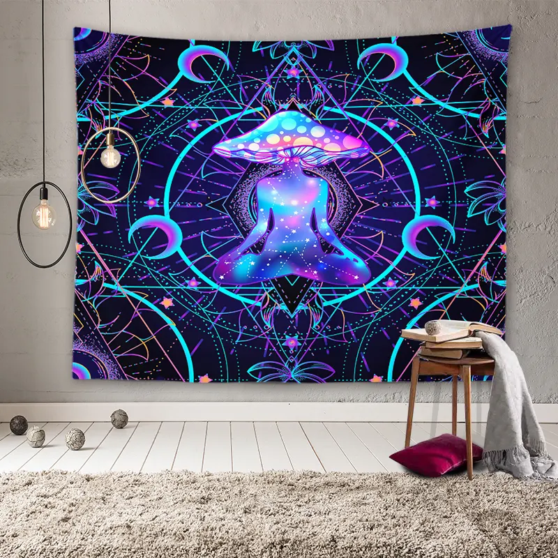 Amazon top seller 2021 home indoor meditator wall decoration hanging dreamy abstract mushroom tapestry