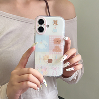Coque de téléphone transparente motif ours mignon et chien pour iPhone 17 16 15 Pro Max, avec nœud rose, patchwork, en TPU souple, protection de l'objectif de l'appareil photo, pour filles