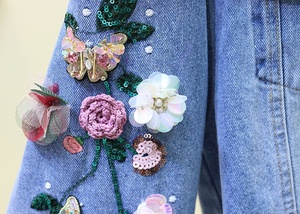 Tùy Chỉnh Thiết Kế Thời Trang 2-12 Năm Sequin Các Bản Vá Lỗi Thêu Denim Jacket Quần Áo Hoa Trẻ Em Denim Áo Khoác Sản Xuất Tại Trung Quốc - Product Image 5