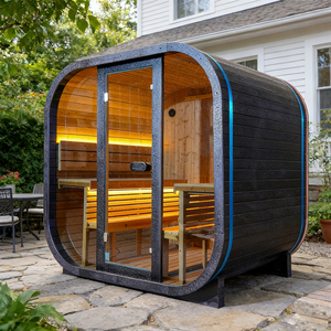 Sauna extérieur en bois d'épicéa carbonisé pour 4 personnes, fabriqué en usine OEM, avec carreaux imperméables - Product Image 2