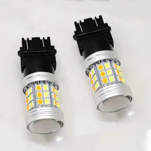 Lâmpada led para seta de carro, 2 peças, t25 3157 1157 7443, luz de cor dupla, 45smd, 2835led, 12v, branco e amarelo