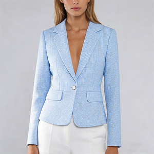 <span class=keywords><strong>Blazer</strong></span> da Donna <span class=keywords><strong>Blu</strong></span> Chiaro Testurizzato 100% Poliestere Tessuto Monopetto Scollo a V Anti-restringimento 220g Professionale - Product Image 1
