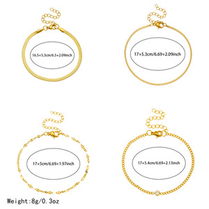 Gold Plated Stainless Steel Layered Chain <b>Bracelet</b> <b>Set</b> With Diamond Inlay For Women Fashion Jewelry - Product Image 4