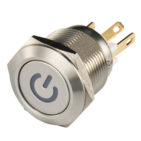 Interrupteurs à bouton-poussoir momentanés étanches IP65, commande rotative à pôles, borne à broche, métal éclairé par points, 19 mm, double action, 2 broches, 3