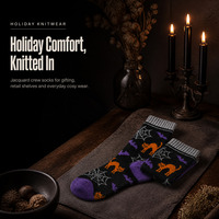 Chaussettes d'hiver personnalisées en tricot jacquard motif chauve-souris et chat pour Halloween, idéales pour les fêtes costumées, vente en gros OEM ODM