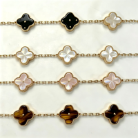 Bracelets en Argent Sterling S925 avec Agate et Nacre, Trèfle à Quatre Feuilles Porte-Bonheur, Bijoux Pulsera Plata 925, Demande de Catalogue Van Cleef