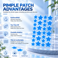 Patchs Hydrocolloïdes Anti-Acné Personnalisables (Logo OEM/ODM) à l'Arbre à Thé et Centella, Marque Privée, Patchs Anti-Boutons Bleus Fluorescents en Forme d'Étoile