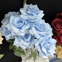 Vente en gros d'usine, roses artificielles en velours et soie, bouquet de 7 têtes de roses