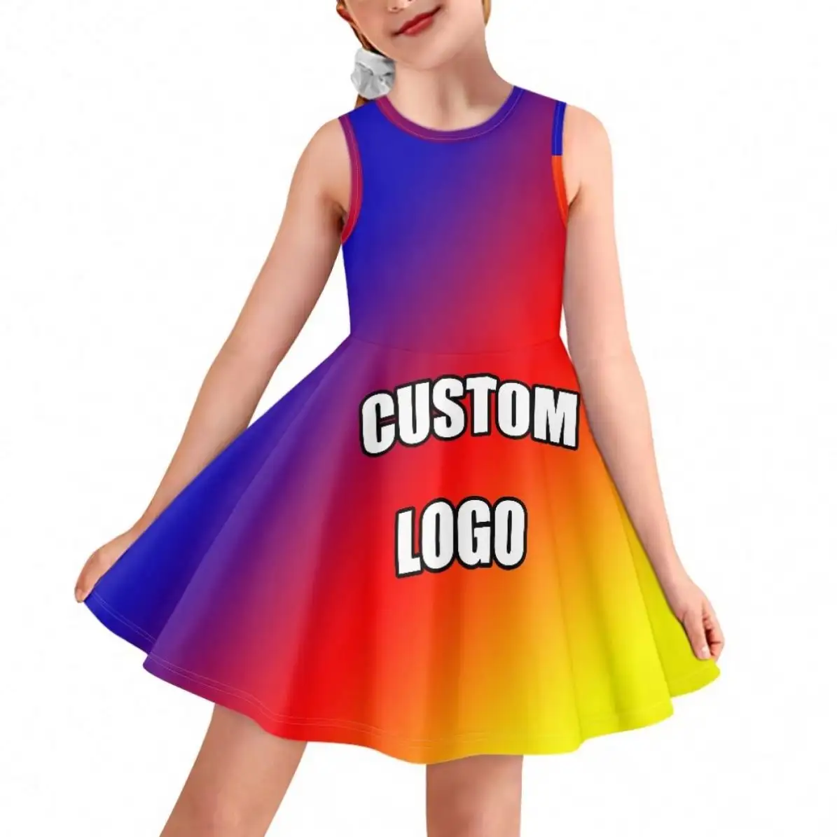 Hersteller von kunden spezifischer Kleidung für Kinder Nachfrage Anpassung Kleider mit Rundhals ausschnitt Kunden spezifisches Logo Kinder kleider für Mädchen