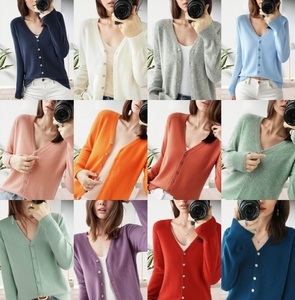 เสื้อคาร์ดิแกนผู้หญิง ลดราคาพิเศษ แบบกระดุมแถวเดียว คอวี ถักนิตติ้ง ทรงเข้ารูป สีพื้น สไตล์ลำลอง แฟชั่น - Product Image 2