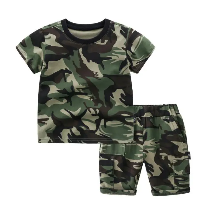 Conjuntos de roupas infantis de camuflagem, 3-9ano, manga curta, camuflagem, 2 peças, verão