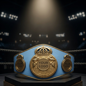 Cinturón de Campeonato de Boxeo Personalizado, Cuero PU Azul, Logotipo Metálico Plateado y Dorado, Karate, Judo, Transpirable, Trofeo de Artes Marciales - Product Image 3