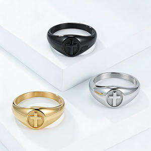 Unisex Cross <b>Ring</b> Titanium Steel Gold Black Silver Simple Elegant Gift Jewelry - Product Image 1