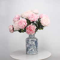 Fleur de pivoine artificielle réaliste de haute qualité, blanche et rose, grande tête, tige unique, toucher réel PU, pour remise de diplôme, Noël, Saint-Valentin