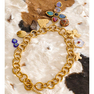 XY 2250 Neu eingetroffene Edelstahl-Halskette mit klobigem Anhänger, Keramik, farbiger Naturstein, Kreuz-Anhänger - Product Image 2