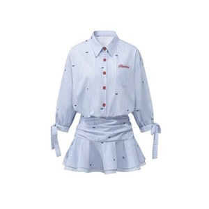 Striped Shirt Dress Mid Sleeve High Waist Pleated Skirt Daily Casual Wear Korean Style Sweet Petite Fit - Product Image 5