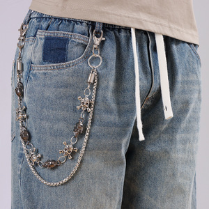 yueli Double Layered <b>Skull</b> Waist Chain Tibetan Silver Hip Hop Punk Pants Chain For Daily Wear - Product Image 1