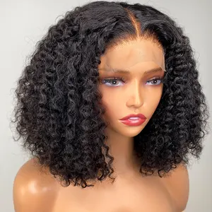 Wig renda pra-potong bob tanpa lem 100 rambut manusia virgin, wig rambut manusia afro pendek untuk wanita hitam Afrika keriting alami pendek