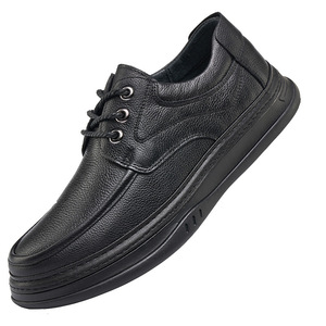 Mocassins en cuir véritable pour hommes, bout rond, à enfiler, confortables, semelle extérieure en cuir de vache, semelle en caoutchouc, couleur unie - Product Image 4