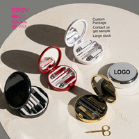 Ensemble de coupe-ongles professionnel 5 en 1 en acier à haute teneur en carbone, kit de manucure avec miroir, boîte cadeau électro-plaquée avec coussin d'air