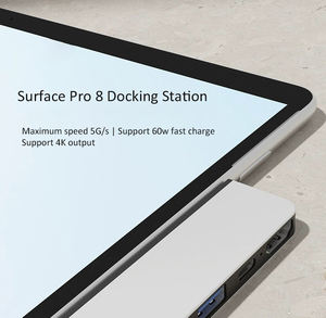 Hub multifunción USB de 4 puertos 3,0, carcasa de aleación de aluminio, estación de acoplamiento plateada, Hub tipo C para Microsoft <span class=keywords><strong>Surface</strong></span> <span class=keywords><strong>Pro</strong></span> <span class=keywords><strong>8</strong></span>/9 Stock - Product Image 3