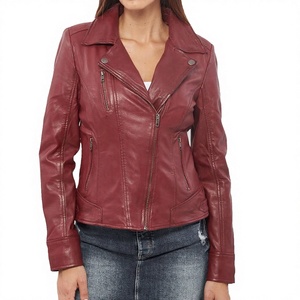 Veste en cuir véritable pour femme de qualité supérieure, design personnalisé, hiver, col montant, teinture unie, imperméable et respirante - Product Image 2