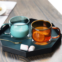 Vente en gros de tasses à café et à thé en verre borosilicaté à haute teneur en borosilicate de couleur claire tasses à expresso tasse à café en verre à double paroi avec poignée