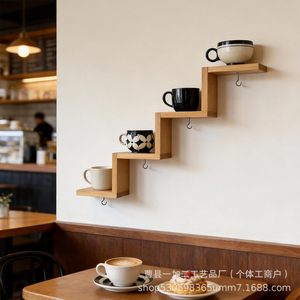 Wooden Trapezoidal Wall <b>Shelf</b> 4 Layers Hanging Storage <b>Rack</b> For Kitchen Cup Display And Condiment Organization - Product Image 2