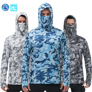 Kaus Hoodie memancing pria UPF 50 +, perlindungan matahari UV, kinerja, kemeja lengan panjang, jaring bersirkulasi, masker wajah cetak - Product Image 1