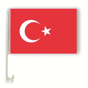 Bendera mobil Negara murah poliester motif sutra bendera jendela mobil Turki dengan tiang plastik