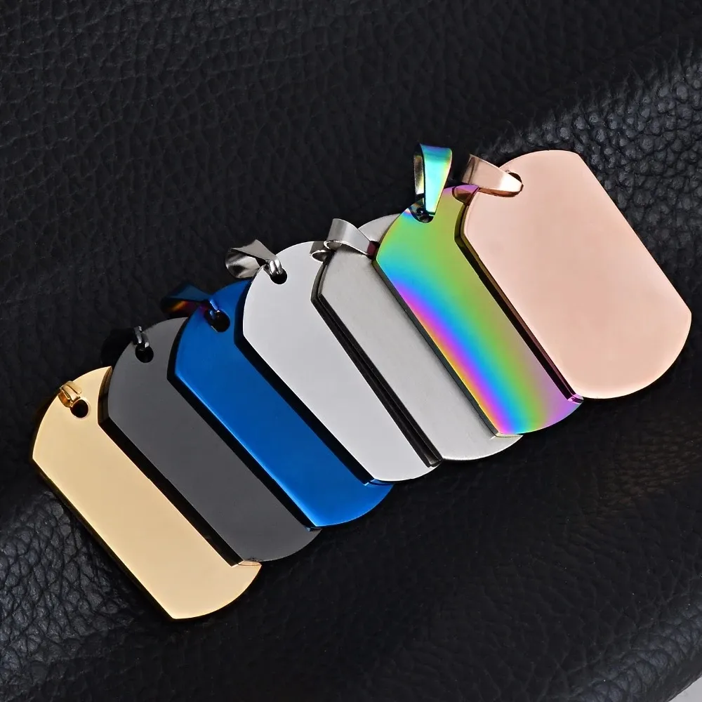 Wholesale Rectangle Sublimation Printable Pendant Tag Necklace Jewelry 7 Colors Stainless Steel Name Blank ID Engraver Dog Tag
