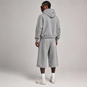Ensembles de survêtements pour hommes, ensemble sweat à capuche zippé et short, haute qualité, 100% coton, coupe-vent, molleton français, survêtement personnalisé pour hommes - Product Image 2