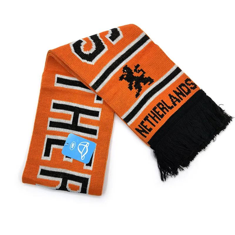 Custom Jacquard Woven Acrylic Knit Sport Soccer Club Football Team Fans Supporter Souvenir Scarf for Netherlands and Germany