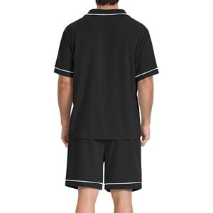 ชุดนอนผู้ชายแขนสั้นผ้าวาฟเฟิลเนื้อคอตตอน ชุดนอนติดกระดุมมีกระเป๋า ชุดลำลอง กางเกงขาสั้น - Product Image 2