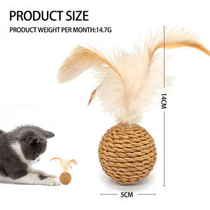 Juguete Interactivo y Duradero para Mascotas, Pelota de Ratán con Sonido y Pluma para que los Gatos Perseguan y Corran - Product Image 3