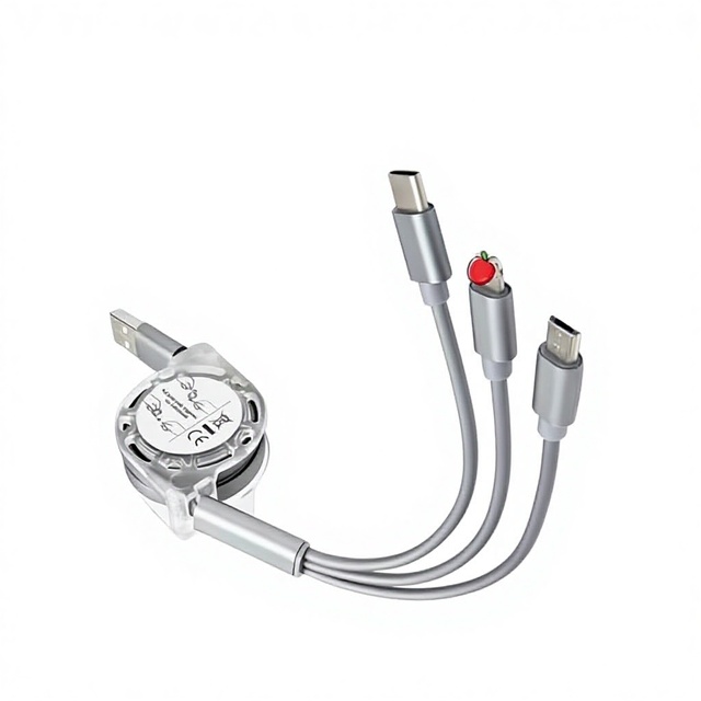 Wholesale Factory 1.2M Retractable 3-in-1 Type-C Eco-Friendly Charger Cable 3A Quick Charge for Smartphones IOS Camera Computer