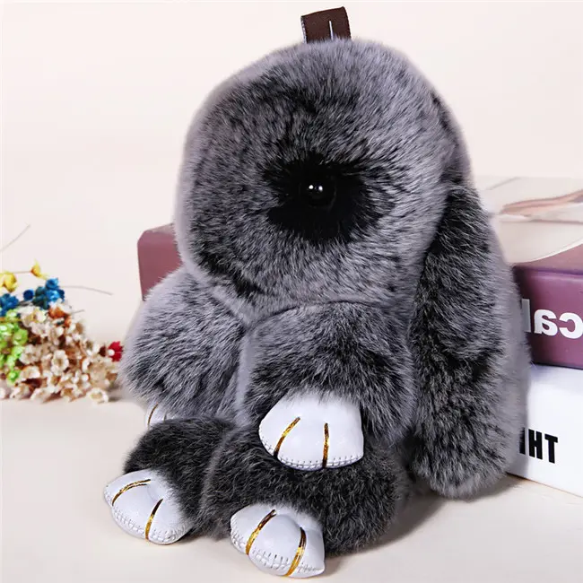 black Bunny Keychain Artificial Rabbit Fur