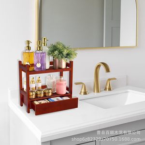 Wooden Double Layer Storage Rack Reddish Brown <b>Desktop</b> Cosmetic Organizer Makeup Storage <b>Shelf</b> - Product Image 2