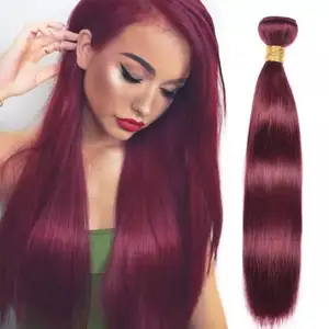 Mechones de pelo brasileño Borgoña 99J, cabello liso 100% Remy tejido, 100g/Paquete de extensiones de cabello humano rojo