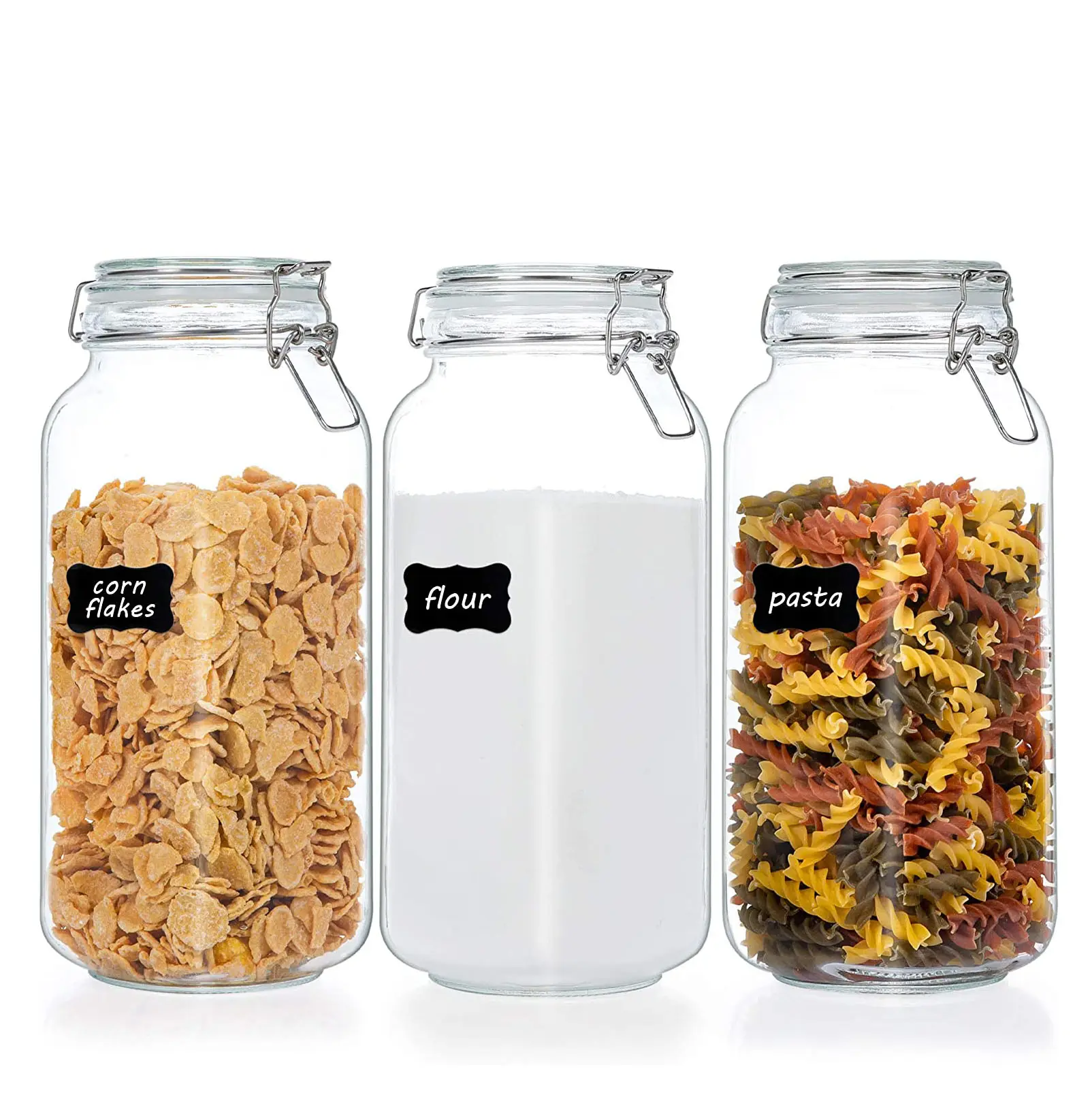 Bocaux de conservation d'aliments en verre, avec couvercles à pinces transparents, canettes de cuisine pour la farine, les pâtes à café et les canettes, bocaux carrés