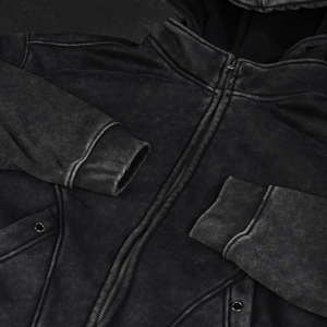 Sudadera con Capucha para Hombre, Negra, con Cierre, Lavada al Ácido, de Alta Calidad, Informal, con Detalles de Parches - Product Image 2