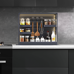 Luxury Smart Lifting Kitchen Spice Rack With LED Light, Touch Sensor, Seasoning Storage <b>Shelf</b> With <b>Hooks</b> YQ-MAX Easy to Use Pres - Product Image 2