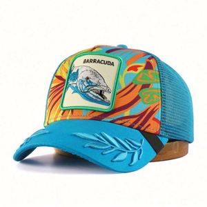 Gorra deportiva de malla tipo camionero unisex premium con diseño de 5 paneles, estampado floral a rayas y parche bordado 3D frontal personalizado, 100% algodón. - Product Image 2