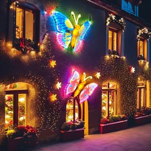 Décorations de Noël pour Halloween, éclairage extérieur 3D LED papillon déco en PVC ailes de festival paysage - Product Image 1