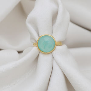 Anillo de Bodas de Calcedonia acuática para mujer de Plata de Ley 925, piedra preciosa de diamante chapada en oro de 18 quilates, ajuste elegante, promesas para fiestas - Product Image 3