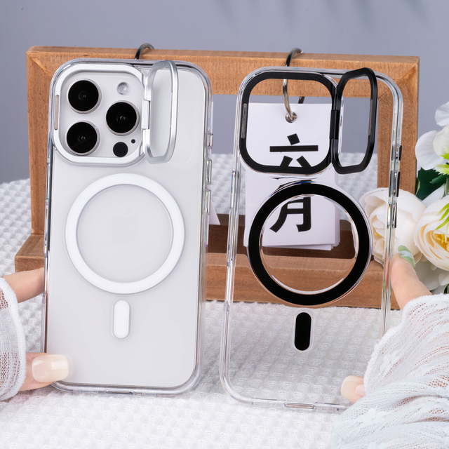 Best Selling Magnetic Clear Phone Case with Lens Film Camera Stand Compatible with for iPhone 15 16 Pro Max 17 Air
